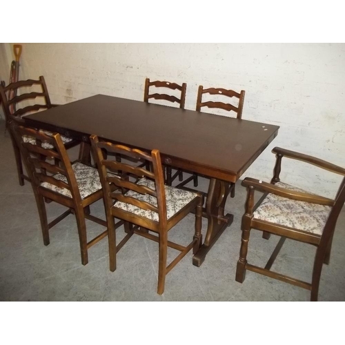 928 - A DARK OAK TUDOR DINING SET A/F