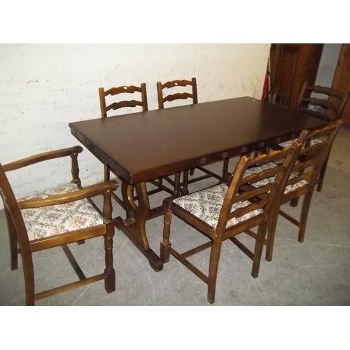 928 - A DARK OAK TUDOR DINING SET A/F