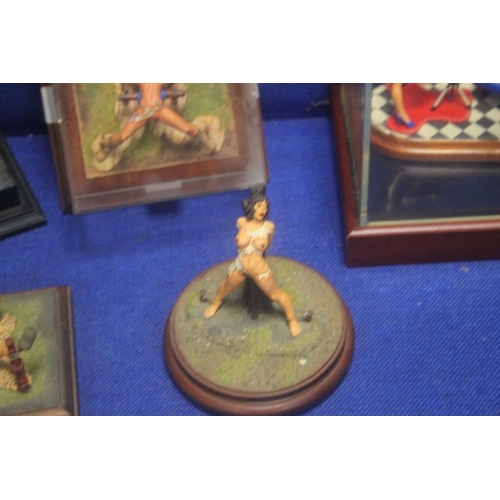 93 - FIVE EROTIC DIORAMAS/ FIGURES TO INCLUDE 2 CASED EXAMPLES