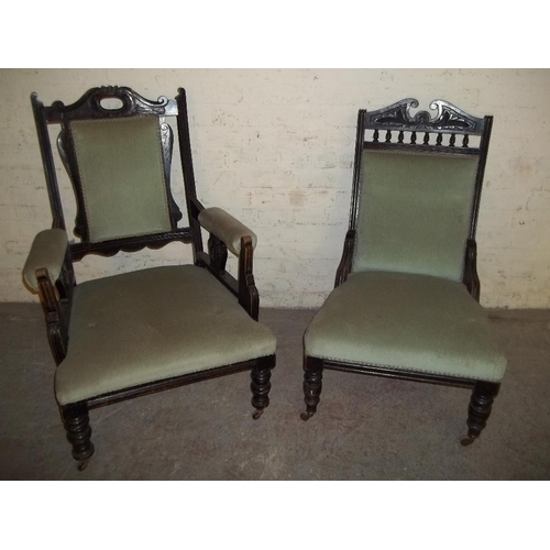 849 - A PAIR OF GRANDFATHER AND GRANDMOTHER CHAIRS