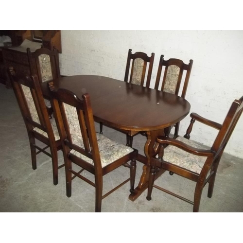 861 - A SOLID OAK EXTENDING DINING SET, TABLE AND 6 CHAIRS TO INCLUDE 2 CARVERS BY OLDE COURT LTD