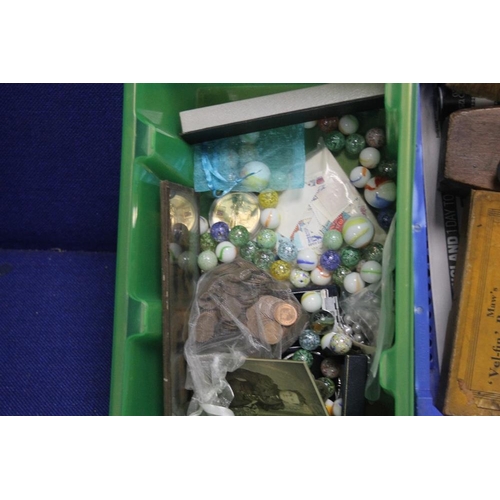 126 - A QUANTITY OF COLLECTABLES TO INCLUDE OLD FILMS, COINS, MARBLES ETC