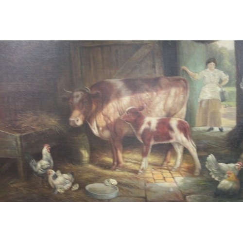 26 - A FRAMED OIL ON BOARD OF CATTLE