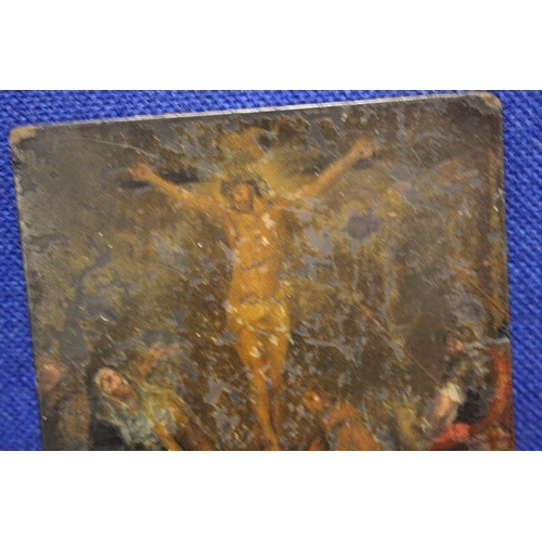 87 - AN ANTIQUE OIL ON BOARD