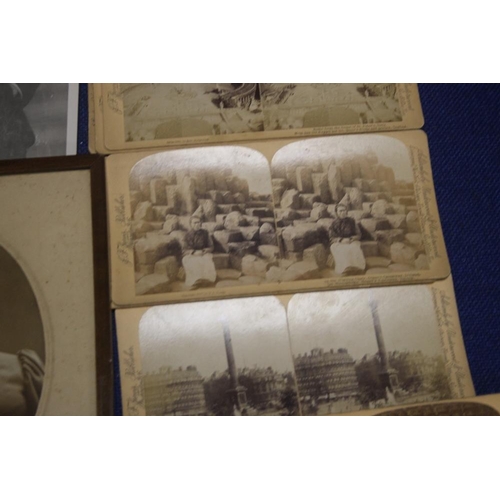 174 - A BASKET CONTAINING A QUANTITY OF STEREOSCOPE CARDS, PHOTOGRAPHS ETC