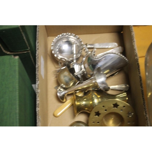 195 - A SMALL BOX OF PRINKNASH POTTERY AND A SMALL QUANTITY OF SILVER PLATE ETC