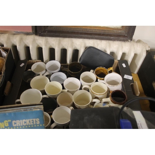 237 - TRAY OF MUGS AND CHINA INCLUDING COMMENORATIVE (TRAY NOT INCLUDED)