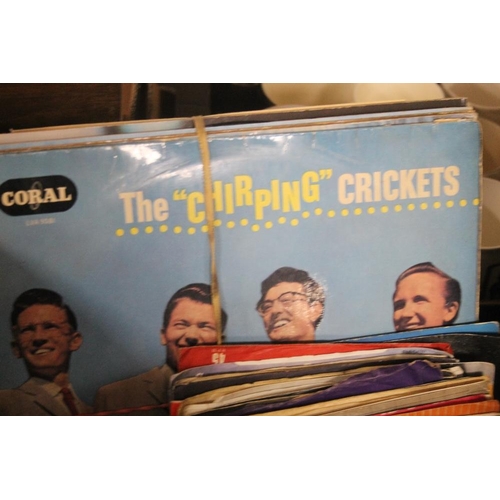 239 - TRAY CONTAINING 9 LP RECORDS TO INCLUDE THE CHIRPING CRICKETS (CORAL LABEL LVA9081, ) BUDDY HOLLY (C... 