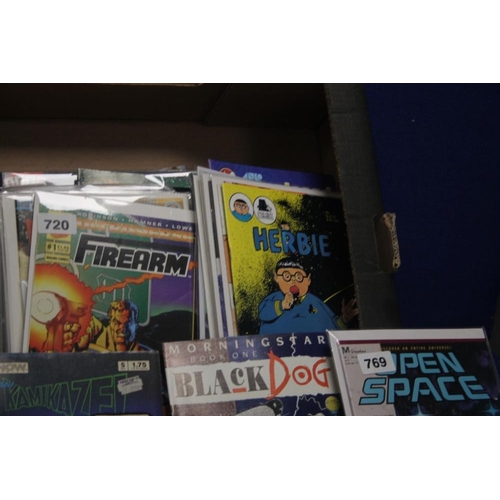 105 - A TRAY OF MISCELLANEOUS COMICS to include Sheena, Open Space, Optic Nerve, Black dog, Herbie, The Co... 