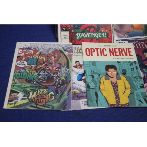 105 - A TRAY OF MISCELLANEOUS COMICS to include Sheena, Open Space, Optic Nerve, Black dog, Herbie, The Co... 