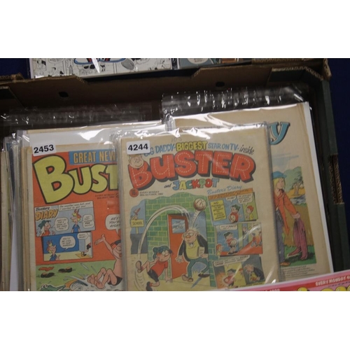 112 - A TRAY OF COMICS to include Buster 1978, 1983, 1984, 1990 together with a small quantity of Bunty co... 