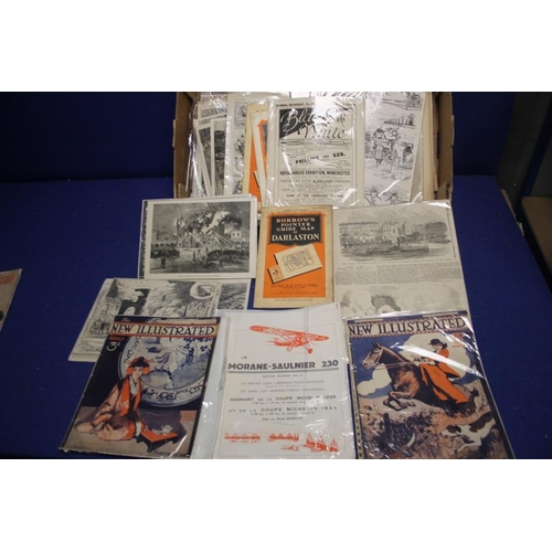 191 - A TRAY OF ASSORTED MAGAZINES AND EPHEMERA, to include maps, prints, etc