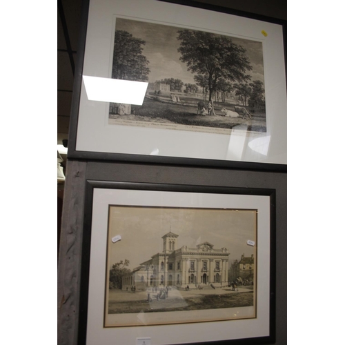 1 - A PAIR OF ENGRAVINGS FRAMED UNDER GLASS VIEWS OF KIDDERMINSTER CORN EXCHANGE 56.5 CM X 46.5 CM AND W... 