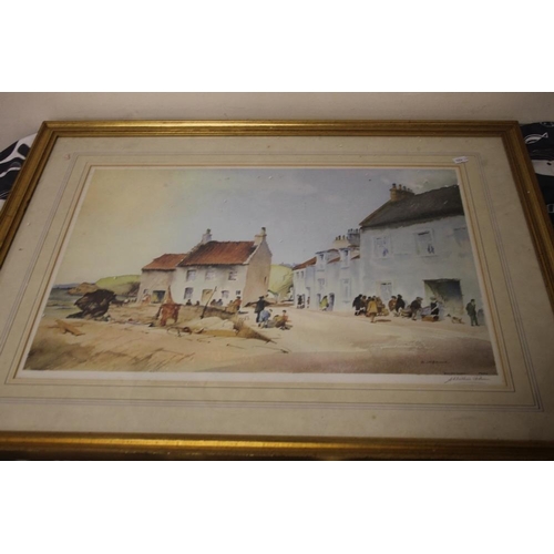 15 - A FRAMED AND GLAZED PRINT OF A STREET SCENE SIGNED TO THE LOWER RIGHT