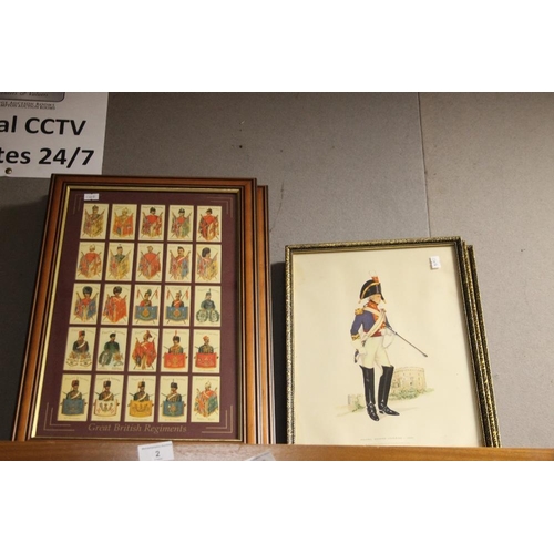 2 - THREE FRAMED SETS OF CIGARETTE CARDS TOGETHER WITH 3 MILITARY TYPE PRINTS