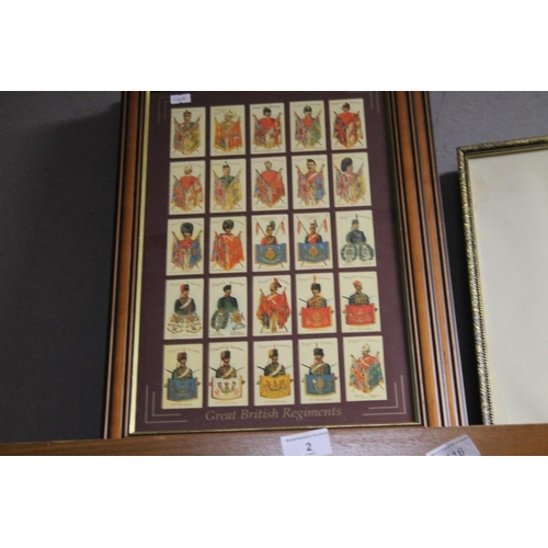 2 - THREE FRAMED SETS OF CIGARETTE CARDS TOGETHER WITH 3 MILITARY TYPE PRINTS