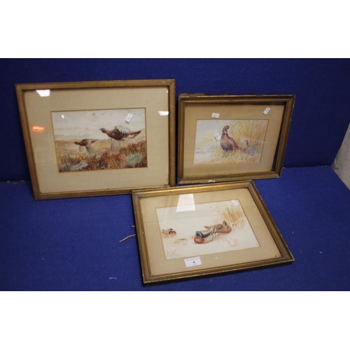 4 - THREE EDWARDIAN WATER COLOURS OF GAME BIRDS