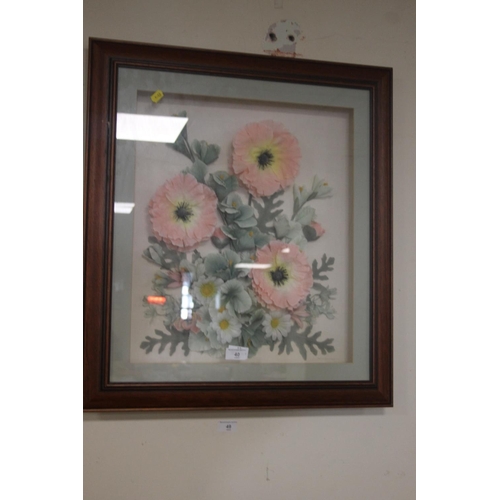 40 - A WOODEN FRAMED FLOWER DISPLAY UNDER GLASS