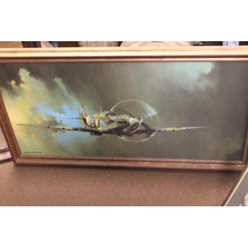 43 - A FRAMED PRINT OF A SPITFIRE TOGETHER WITH A MIRROR