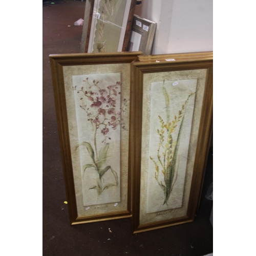 48 - FOUR FRAMED PICTURES OF FLOWERS UNDER GLASS 100 CM X 39 CM