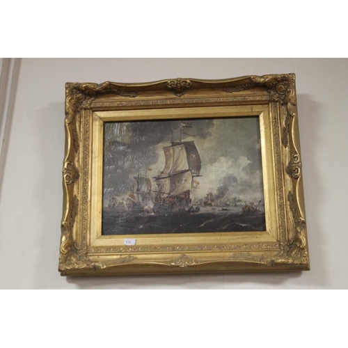 7 - A GILT FRAMED OIL ON CANVAS OF A SHIP