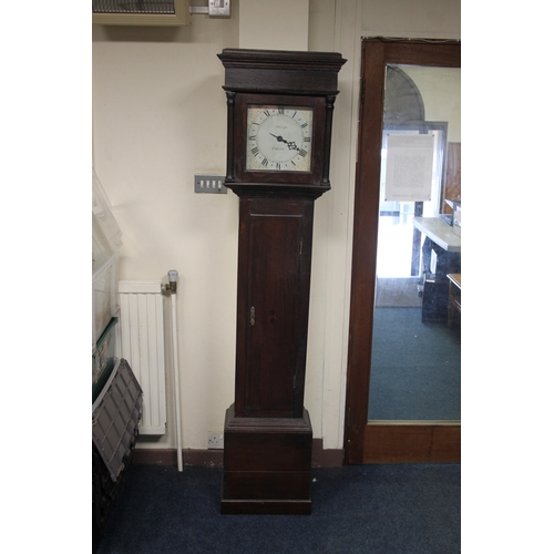 879 - AN OAK CASED GRANDFATHER CLOCK