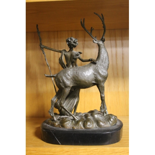 120 - A BRONZE TYPE FIGURE OF A STAG WITH ANOTHER