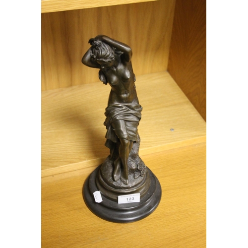 123 - A BRONZE TYPE FIGURE OF A LADY