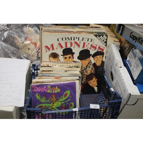 260 - APROXIMATLEY 25 LP RECORDS TO INCLUDE MADNESS, DAVID BOWIE, ABBA, ETC TOGETHER WITH OVER 50 SINGLES