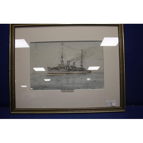 6 - AN ANTIQUE WATERCOLOUR OF HMS ECLIPSE