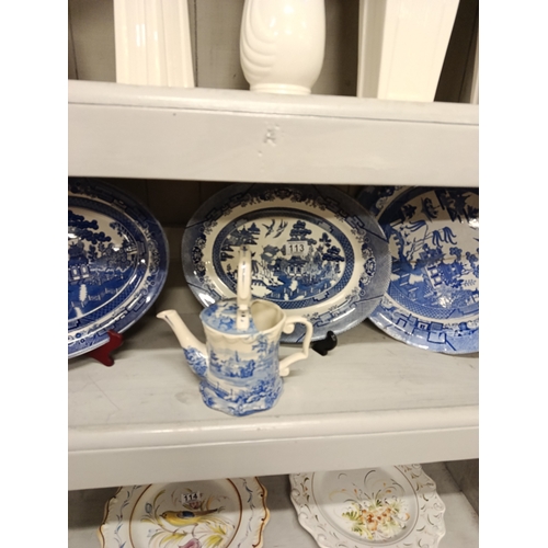 113 - 3 x Blue & white Platters and 1 x Watering can