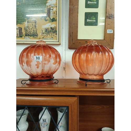 90 - 2 x Cranberry Glass Shades