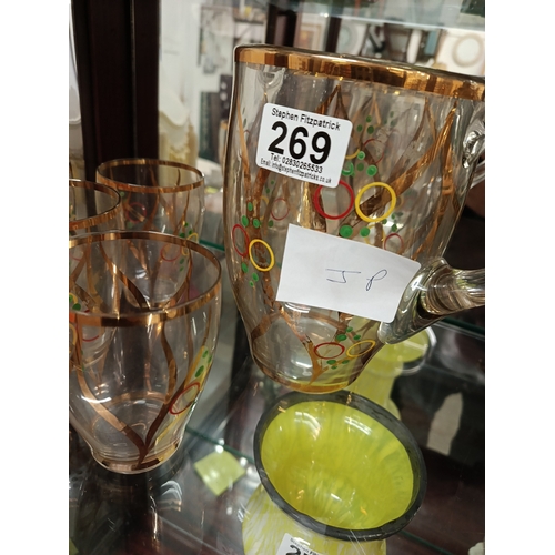 269 - Decorative Jug & 5 Glasses