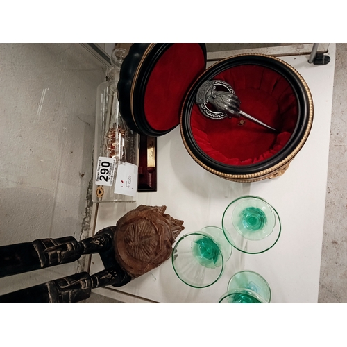 290 - Ship in a bottle & Glasses & Carvings