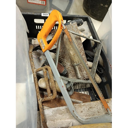 369 - Black Crate lot of Trowels & Tools