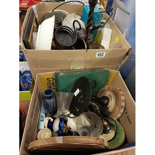 402 - 2 x Box Lots Kitchenware & China & Figurines
