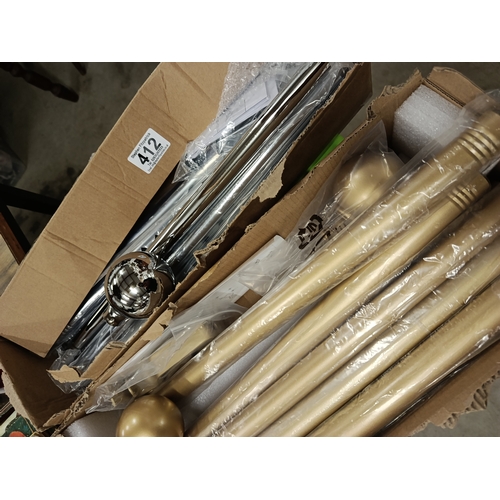 412 - 2 x Curtain Rails (1 x Chrome & 1 x Gold)