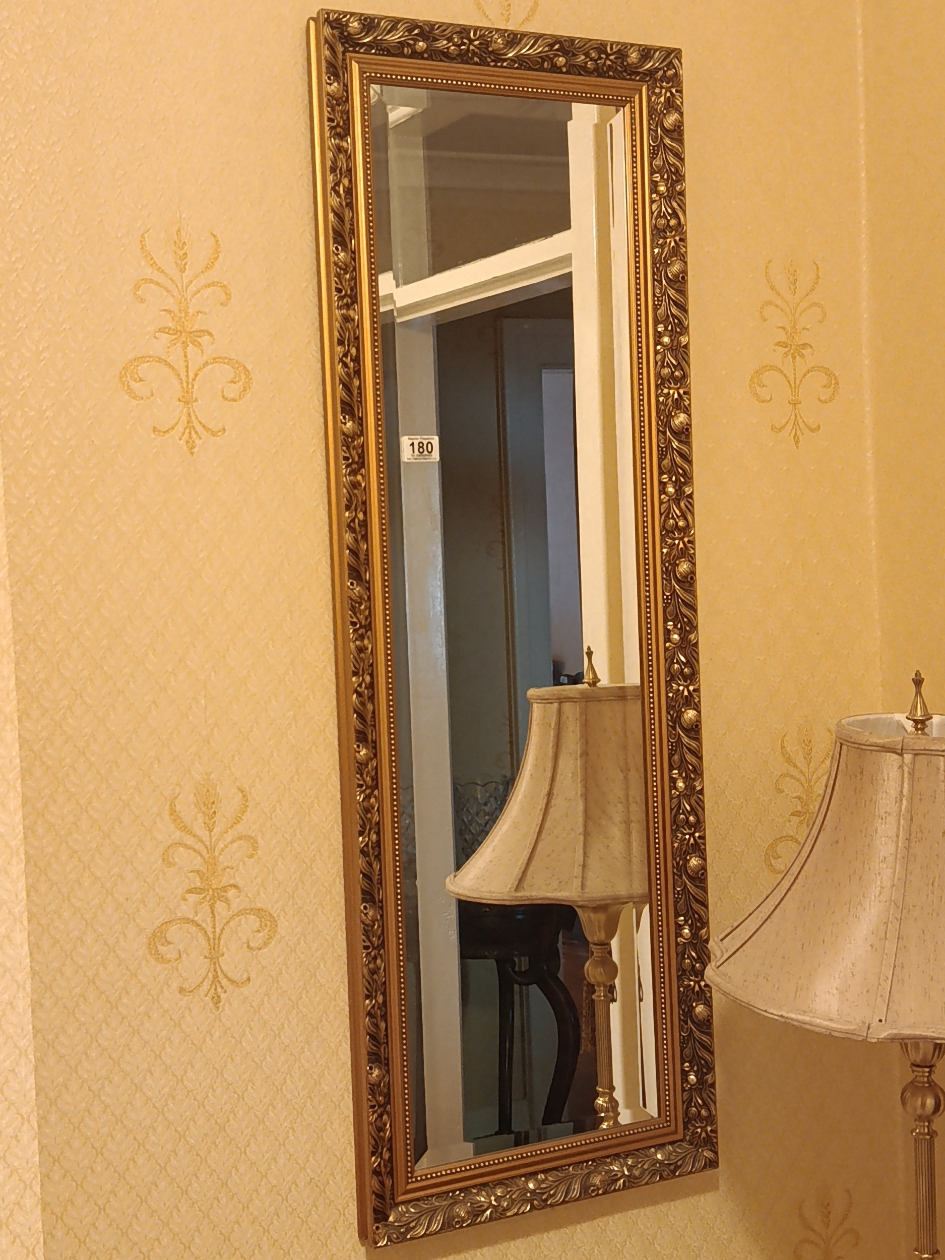 Rectangular gilt framed mirror with beveled edge
