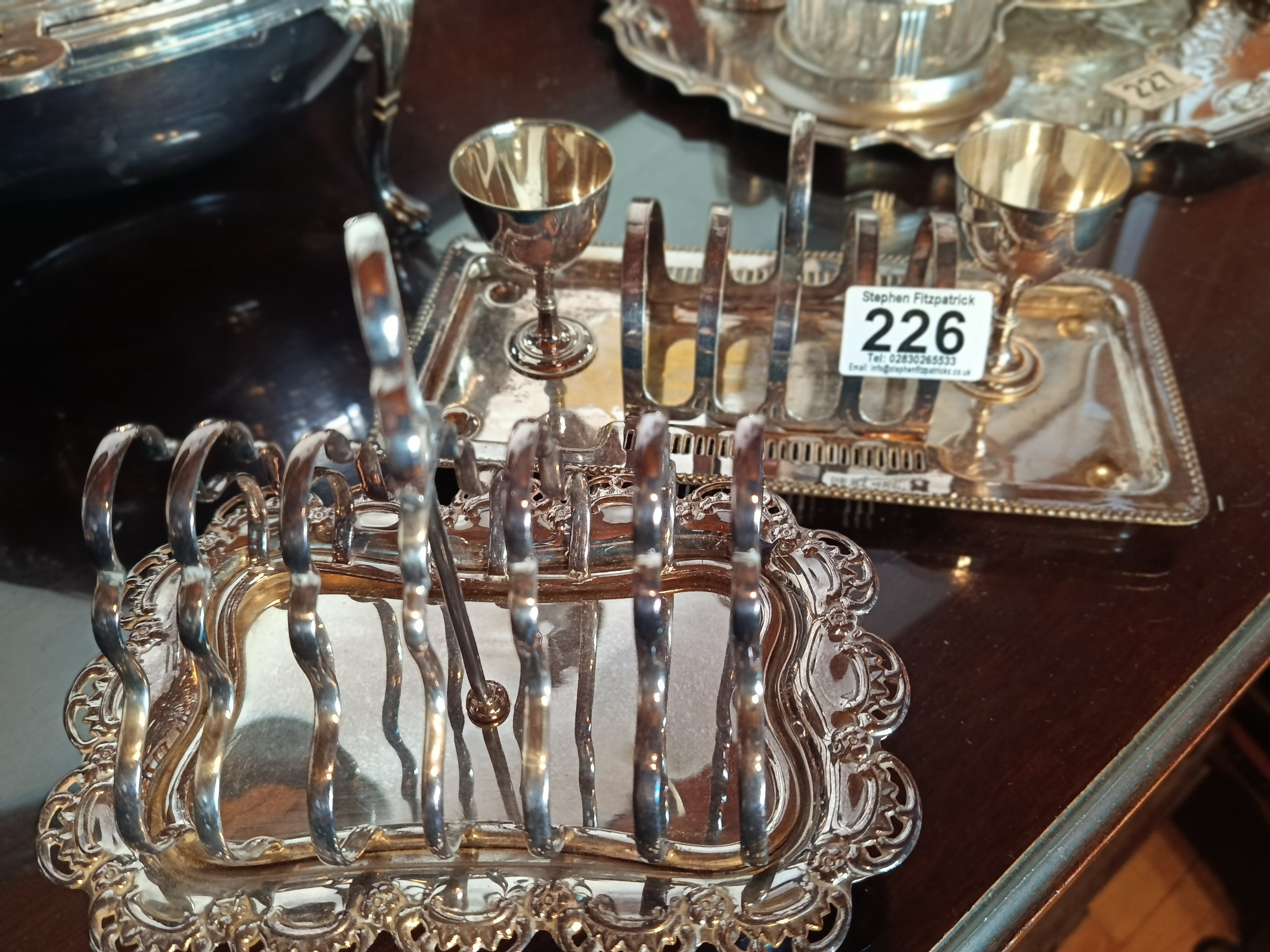 Silver plated toast rack and boiled egg and toast rack