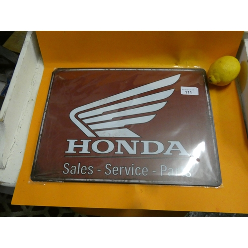 111 - HONDA TIN SIGN 1 FT 4 X 1 FT