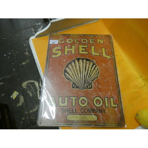 82 - GOLDEN SHELL AUTO OIL TIN SIGN 1 FT 4 X 1 FT