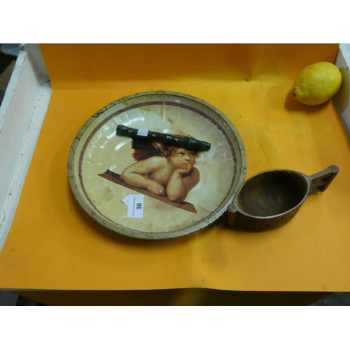 98 - ANGEL TRAY AND 2 DECORATIVE WOODEN ITEMS