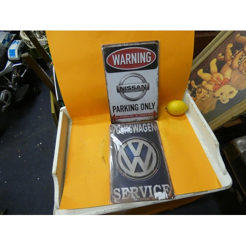 403 - VW SERVICE AND NISSAN PARKING TIN SIGNS