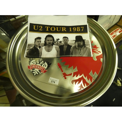 274 - SMIRNOFF TRAY AND U2 TOUR 1987 POSTER