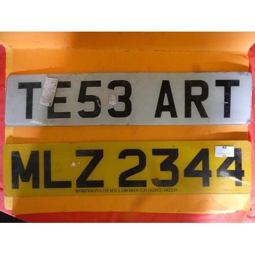 44 - 2 OLD NUMBER PLATES