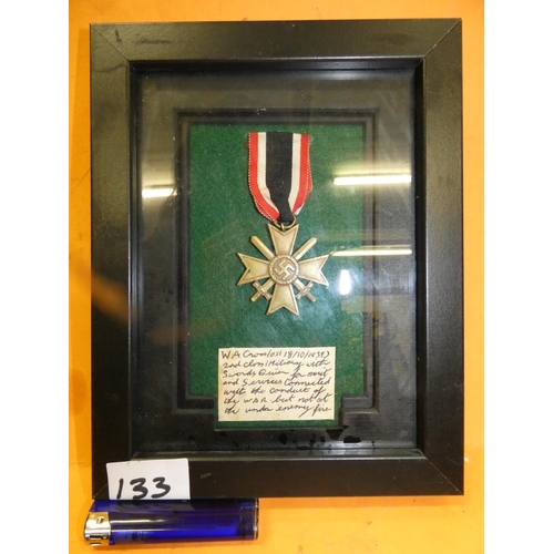 133 - FRAMED GERMAN 1939 WAR MEDAL