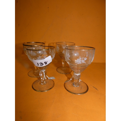 138 - 4 GILT EDGED SHERRY GLASSES