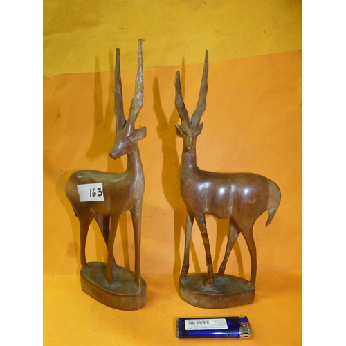 163 - PAIR OF HAND CARVED GAZELLES