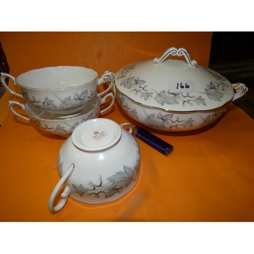 166 - ROYAL ALBERT SERVING BOWL AND 3 SOUP BOWLS