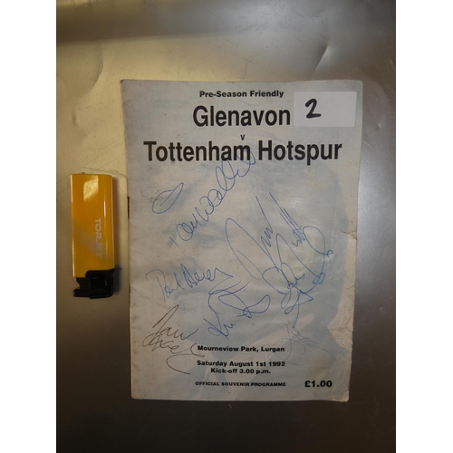 2 - SIGNED GLENAVON V TOTTENHAM HOTSPUT SOUVENIR PROGRAMME 1992